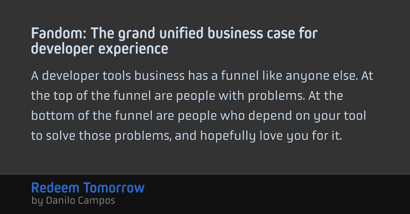 Fandom: The grand unified business case for developer experience