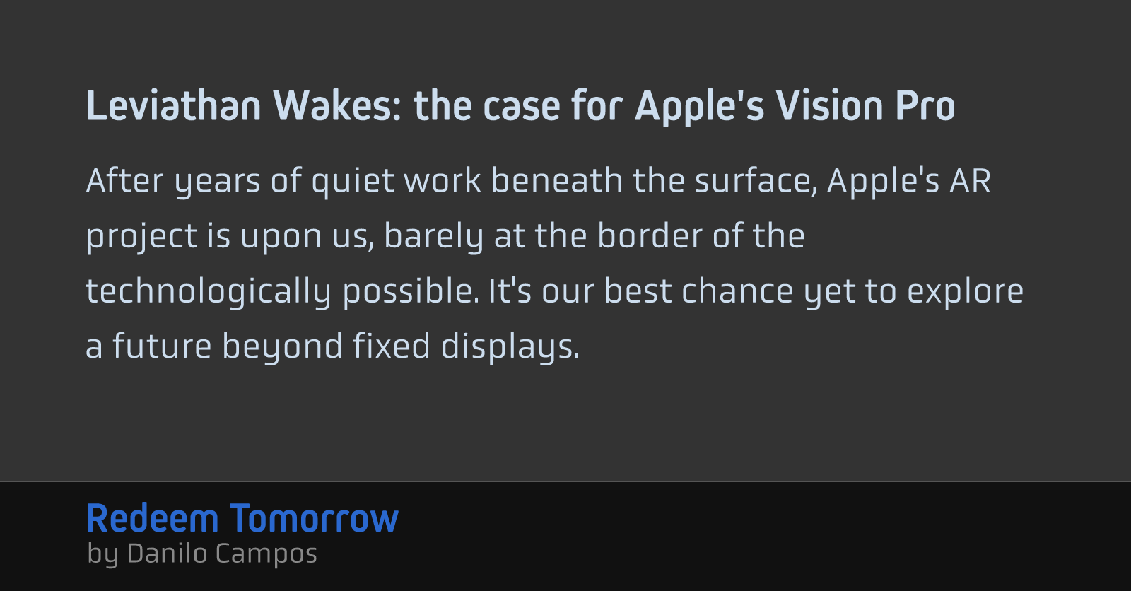 Leviathan Wakes: the case for Apple's Vision Pro