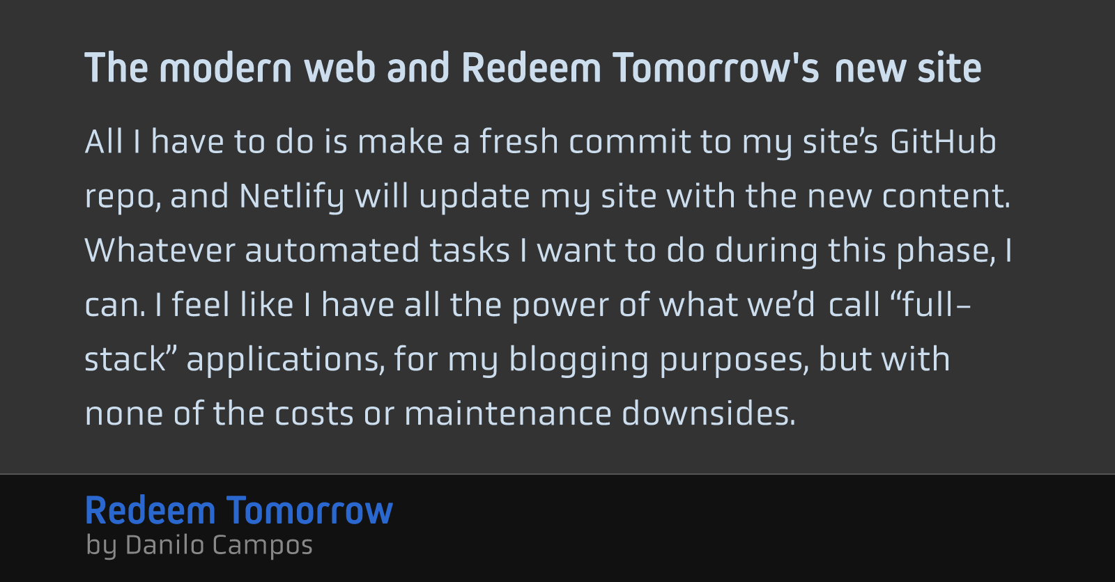 The modern web and Redeem Tomorrow's new site